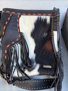 Leather Pranee Cowhide Crossbody Bag Brown, Black & White Hair-On Hide